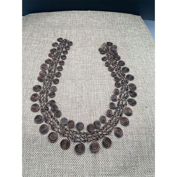 Vintage Copper Coiled Spiral Chain Link Necklace 16" Handmade Egyptian Style - Picture 4 of 7